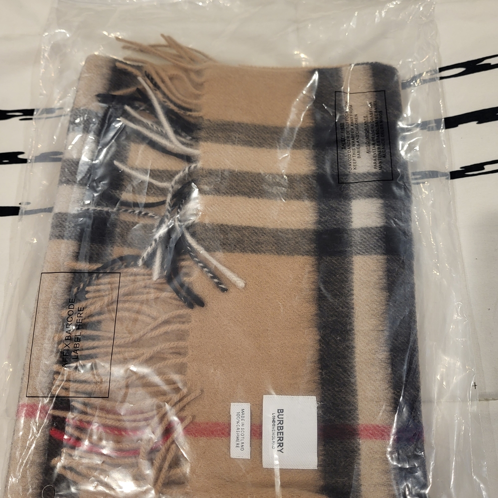 Burberry Beige and Black Plaid Scarf